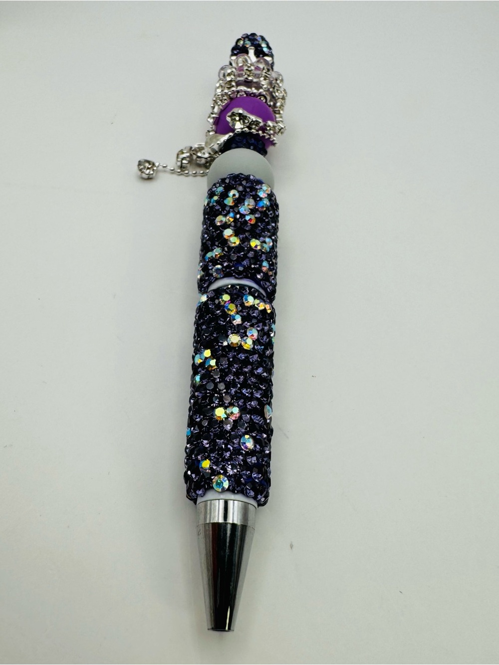 Handmade Aurora Purple Crystal Bling Pen With Dangling Rhinestone Chain Pendants - Picture 9 of 10